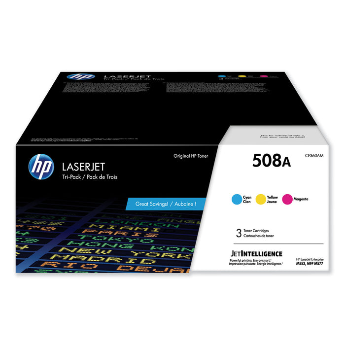 HP 508A, (CF360AM) 3-Pack Cyan/Magenta/Yellow Original LaserJet Toner Cartridges