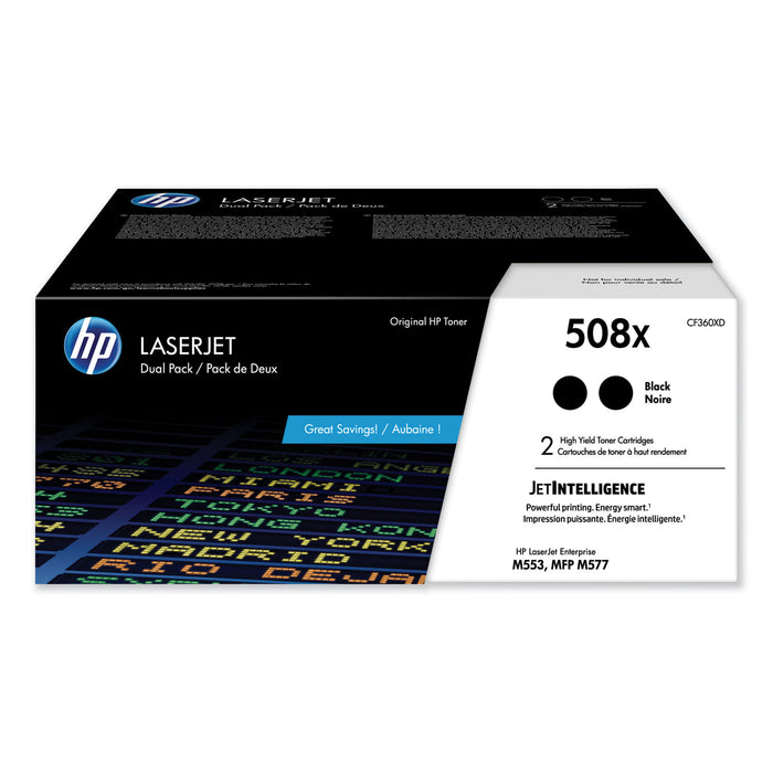 HP 508XC, (CF360XD) 2-Pack High Yield Black Original LaserJet Toner Cartridges