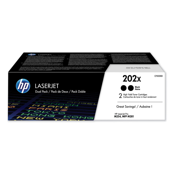 HP 202X, (CF500XD) 2-Pack High Yield Black Original LaserJet Toner Cartridge