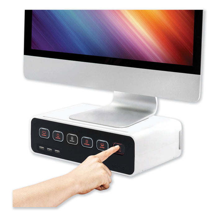 Cable Management Power Hub and Stand with USB Charging Ports, 5 Outlets, 3 USB, 6.5 ft Cord, 11.75 x 6.6 x 3.5, White