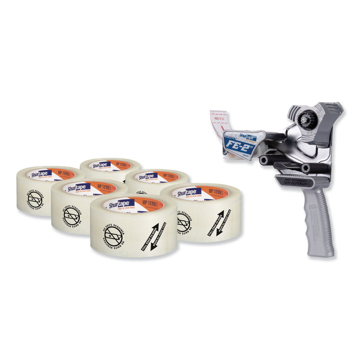 Folded Edge Tape Dispenser with Folded Edge Tape, 3" Core, Plus 6 Rolls of 2.08" x 110 yds Tape, Plastic/Steel, Gray