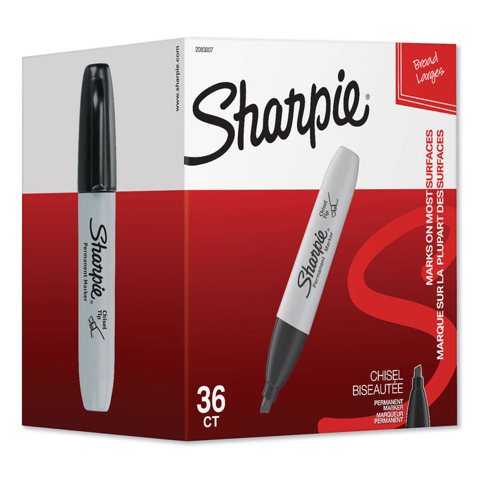 Chisel Tip Permanent Marker, Broad, Black, 36/Pack