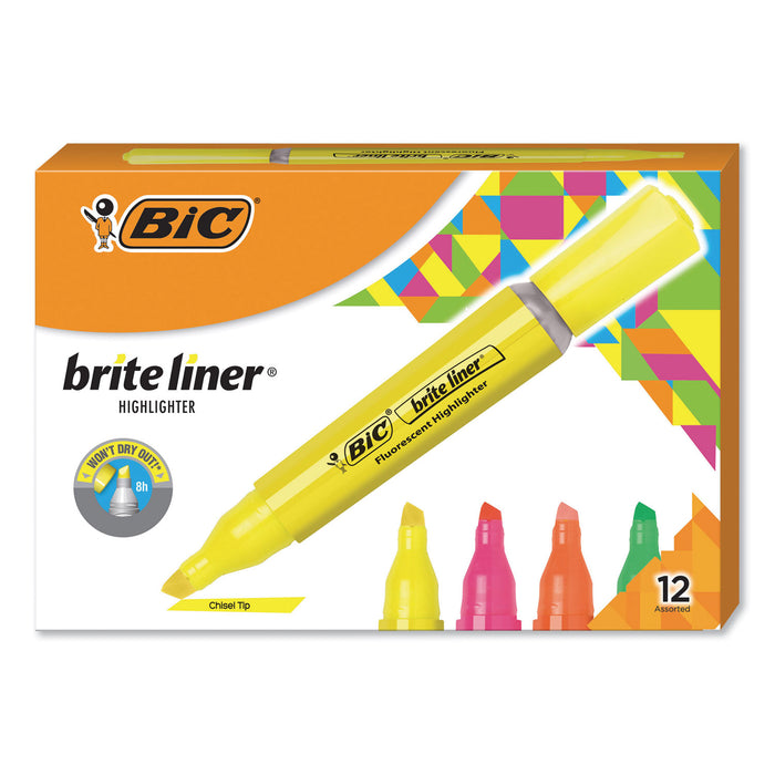 Brite Liner Tank-Style Highlighter, Chisel Tip, Assorted Colors, Dozen