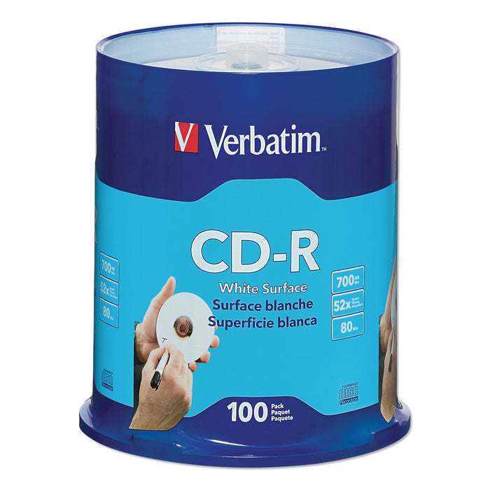 CD-R Discs, 700MB/80min, 52x, Spindle, White, 100/Pack