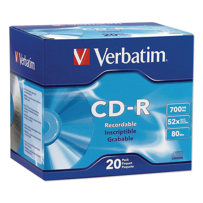 CD-R Discs, 700MB/80min, 52x, w/Slim Jewel Cases, Silver, 20/Pack