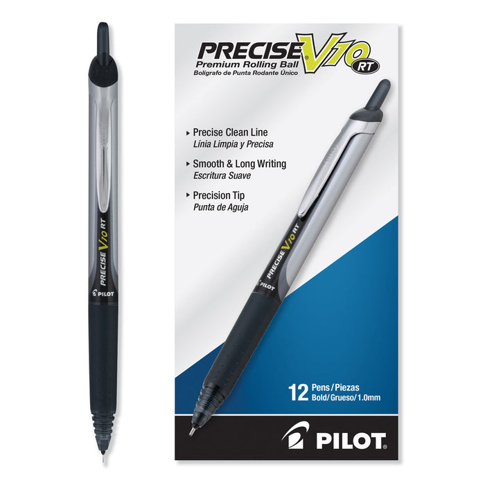 Precise V10RT Retractable Roller Ball Pen, Bold 1 mm, Black Ink/Barrel, Dozen
