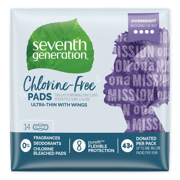 Chlorine-Free Ultra Thin Pads with Wings, Overnight, 14/Pack, 6 Packs/Carton