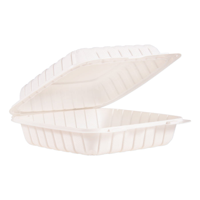 Hinged Lid Single Compartment Containers, 9" x 8.8" x 3", White, 150/Carton