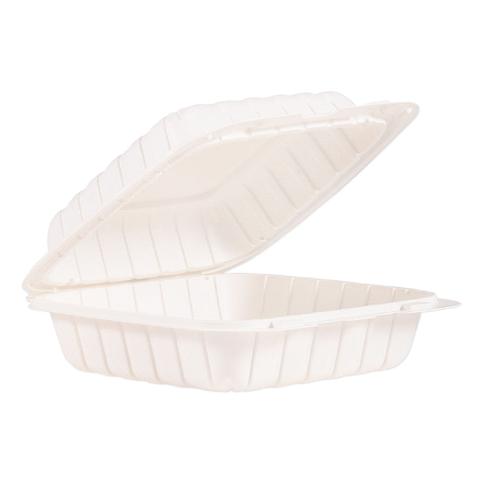 Hinged Lid Single Compartment Containers, 8.3" x 8" x 3", White, 150/Carton