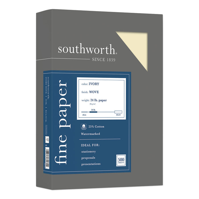 25% Cotton Business Paper, 95 Bright, 24 lb, 8.5 x 11, Ivory, 500/Ream
