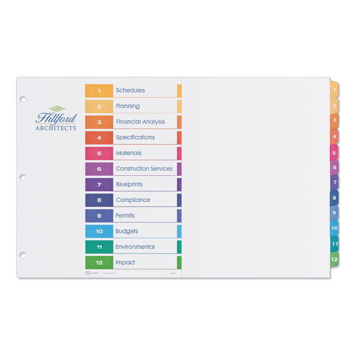 Customizable TOC Ready Index Multicolor Dividers, 12-Tab, 11 x 17