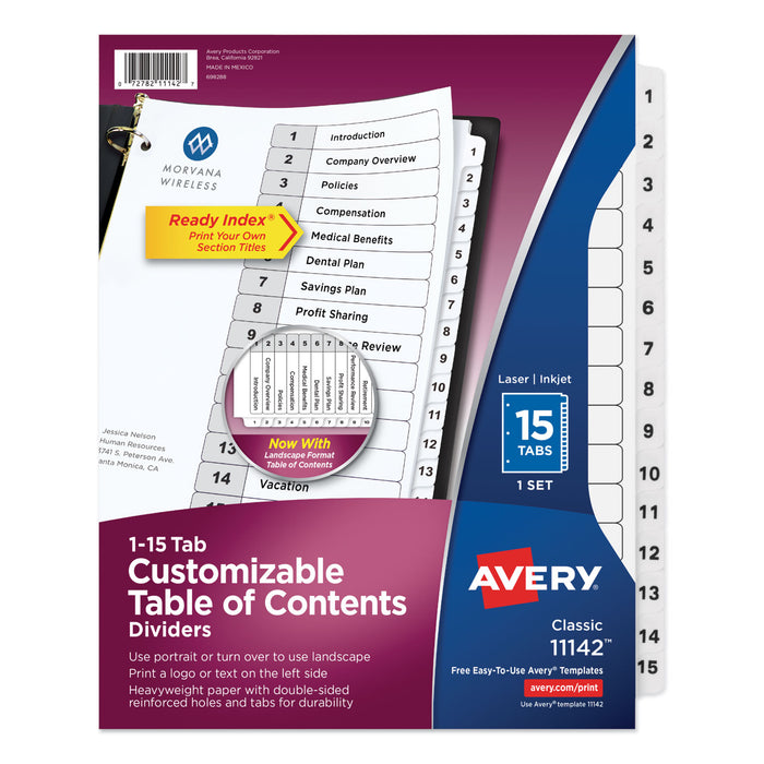 Customizable TOC Ready Index Black and White Dividers, 15-Tab, Letter