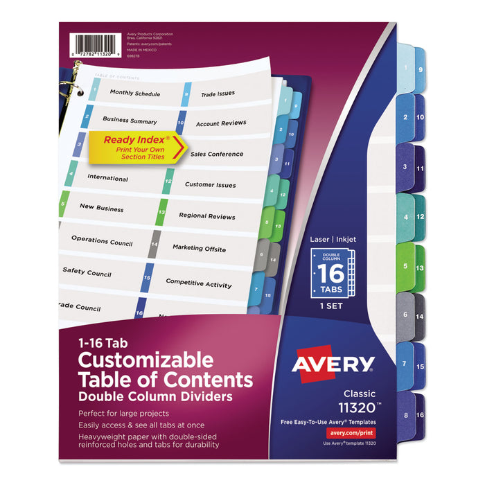 Customizable TOC Ready Index Double Column Multicolor Dividers, 16-Tab, Letter