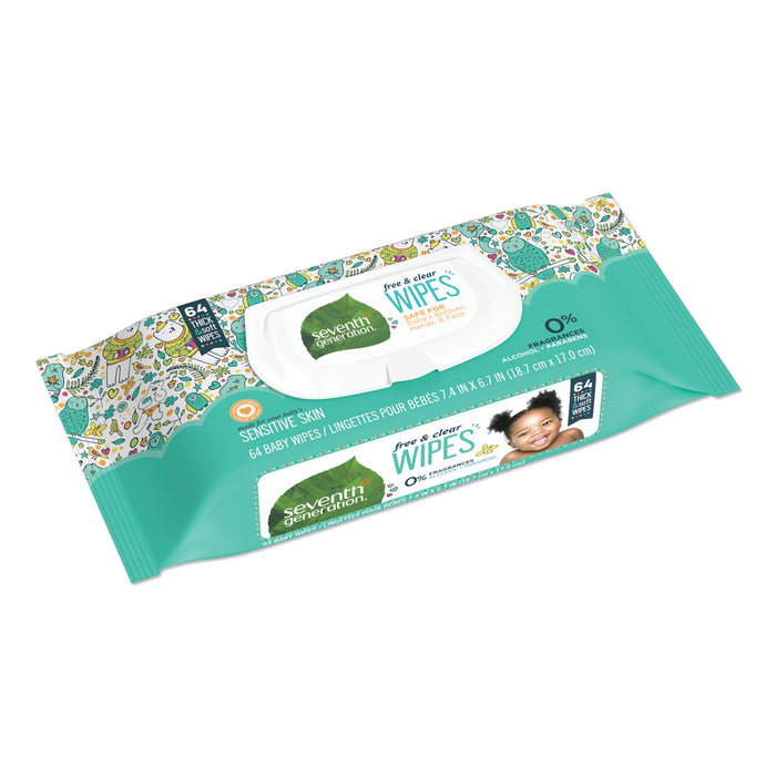 Free & Clear Baby Wipes, Unscented, White, 64/PK, 12 PK/CT