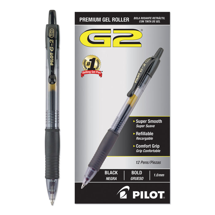 G2 Premium Retractable Gel Pen, Bold 1 mm, Black Ink, Smoke Barrel, Dozen