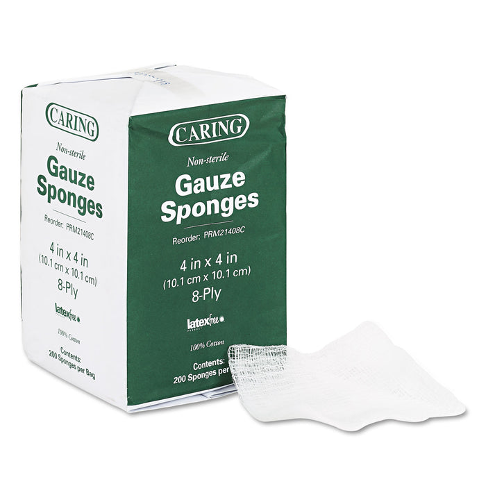 Caring Woven Gauze Sponges, 4 x 4, Non-sterile, 8-Ply, 200/Pack