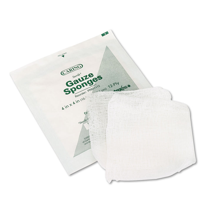 Caring Woven Gauze Sponges, 4 x 4, Sterile, 12-Ply, 1200/Carton