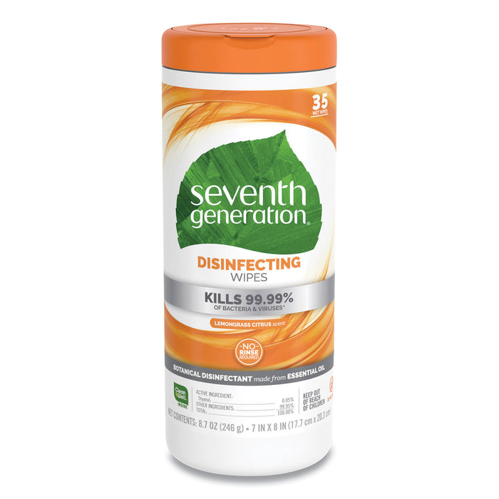 Botanical Disinfecting Wipes, Lemongrass Citrus, 1-Ply, White, 7 x 8, 35 Wipes