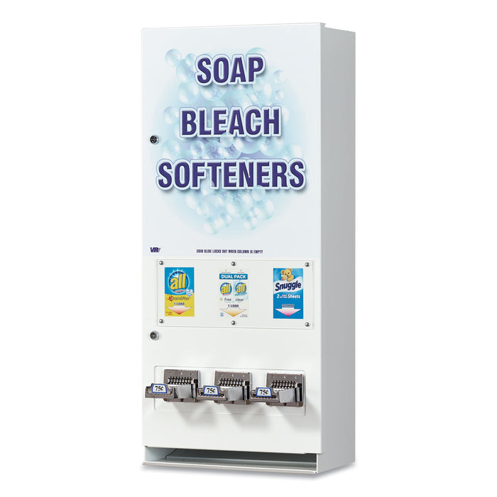 Coin-Operated Soap Vender, 3-Column, 16.25" x 37.75" x 9.5", White/Blue