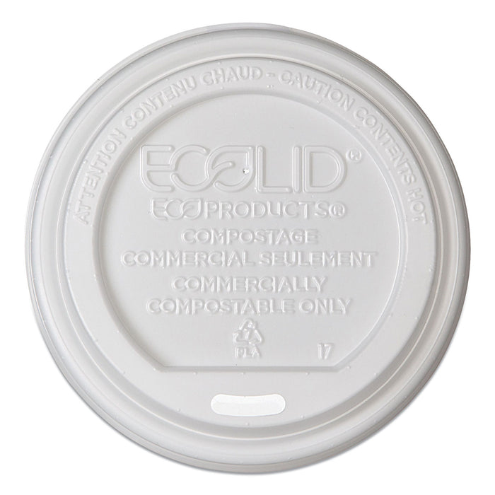 EcoLid Renewable/Compostable Hot Cup Lid, PLA, Fits 10-20 oz Hot Cups, 50/Pack, 16 Packs/Carton