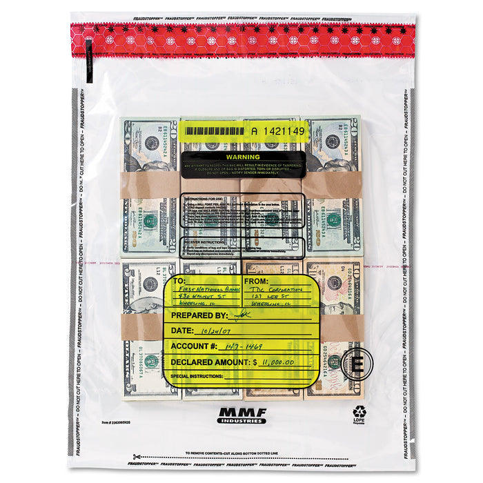 4 Bundle Capacity Tamper-Evident Cash Bags, 15 x 20, Clear, 250 Bags/Box