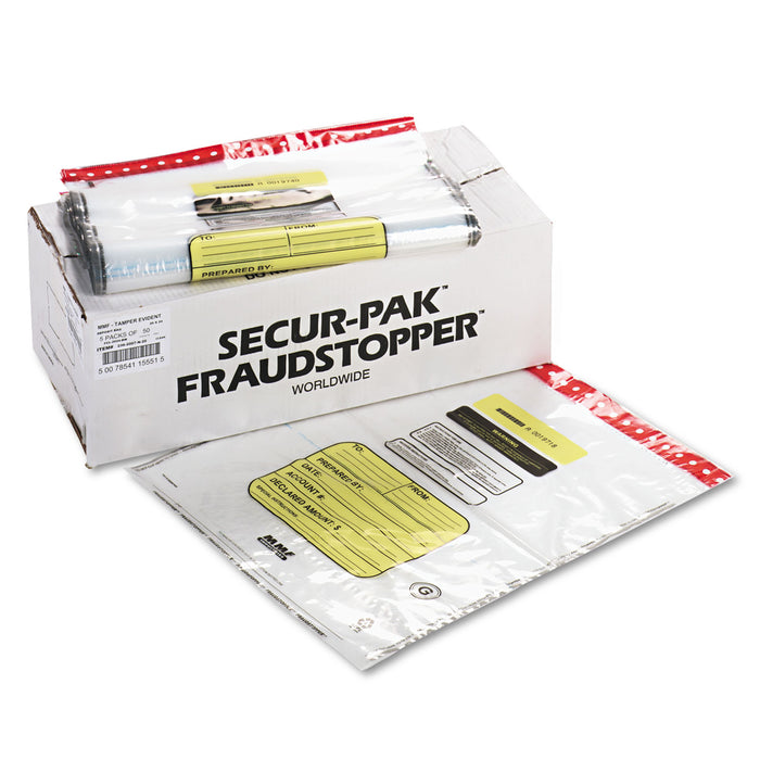 12 Bundle Capacity Tamper-Evident Cash Bags, 20 x 24, Clear, 250 Bags/Box