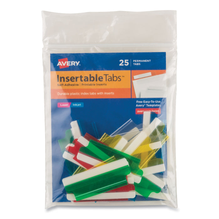 Insertable Index Tabs with Printable Inserts, 1/5-Cut Tabs, Assorted Colors, 2" Wide, 25/Pack