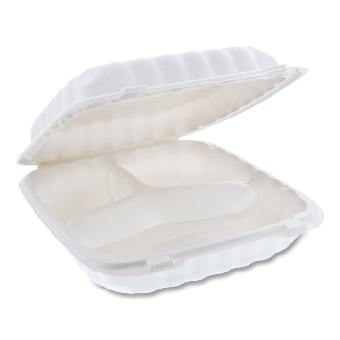 EarthChoice SmartLock Microwavable Hinged Lid Containers, 3 Compartment, 9 x 9 x 3.1, White, 100/Carton
