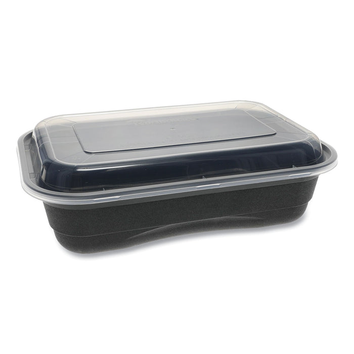 EarthChoice Versa2Go Microwaveable Containers, 8.4 x 5.6 x 2, 36 oz, 1-Compartment, Black/Clear, 150/Carton