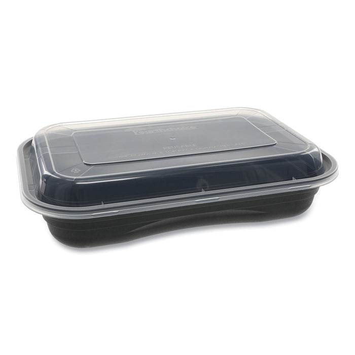 EarthChoice Versa2Go Microwaveable Containers, 8.4 x 5.6 x 1.4, 27 oz, 1-Compartment, Black/Clear, 150/Carton