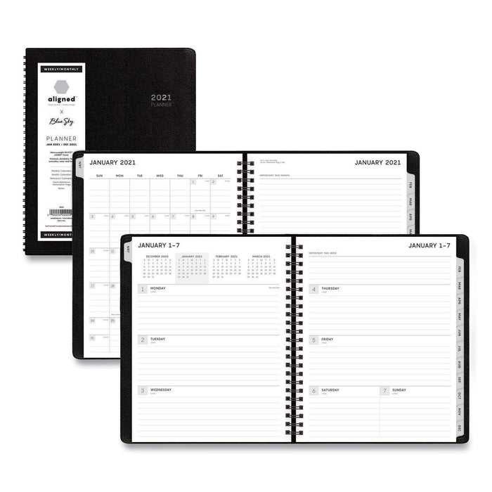 Aligned Weekly/Monthly Notes Planner, 8.75 x 7, Black, 2021