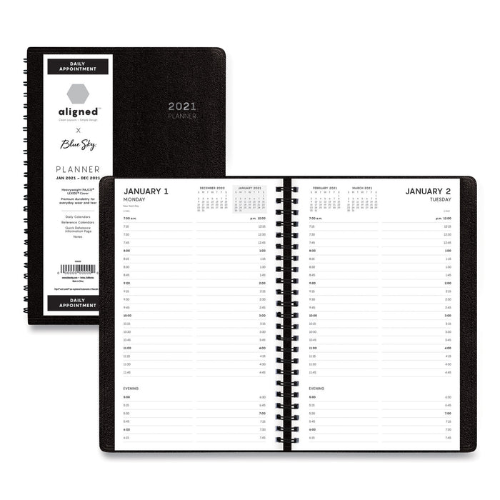 Aligned Daily Appointment Planner, 8 x 5, Black, 2021