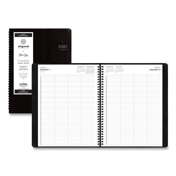 Aligned Daily Four-Person Appointment Planner, 11 x 8, Black, 2021