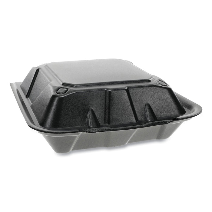 Foam Hinged Lid Containers, Dual Tab Lock, 9 x 9 x 3.25, 1-Compartment, Black, 150/Carton