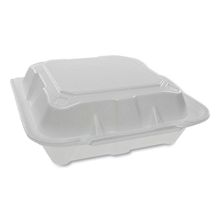 Foam Hinged Lid Containers, Dual Tab Lock, 8.42 x 8.15 x 3, 1-Compartment, White, 150/Carton