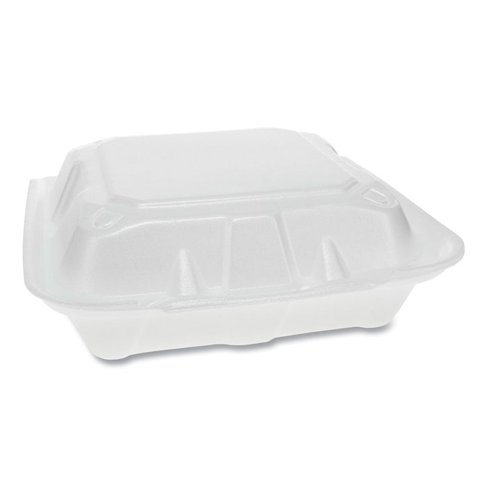 Foam Hinged Lid Containers, Dual Tab Lock, 8.42 x 8.15 x 3, 3-Compartment, White, 150/Carton