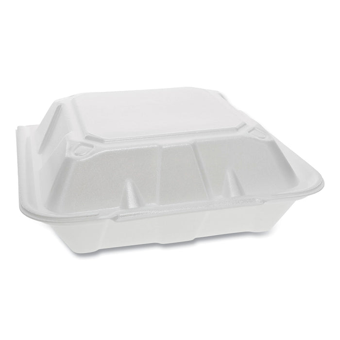 Foam Hinged Lid Containers, Dual Tab Lock, 9.13 x 9 x 3.25, 3-Compartment, White, 150/Carton