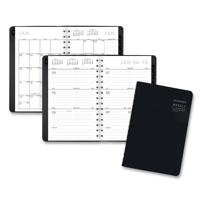 Contemporary Weekly/Monthly Planner, Block, 8.5 x 5.5, Black Cover, 2021
