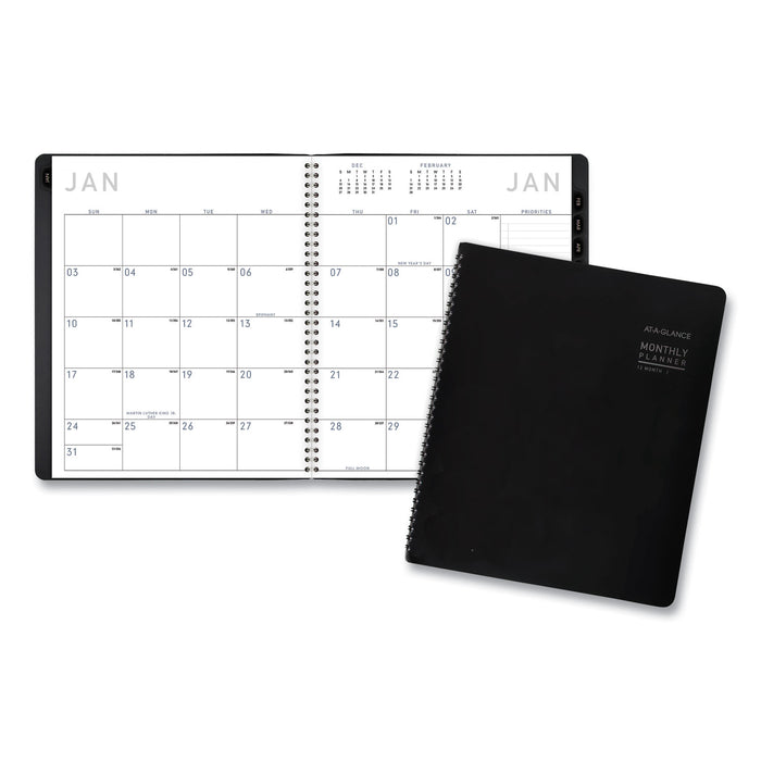 Contemporary Monthly Planner, Premium Paper, 11 x 9, Black Cover, 2021