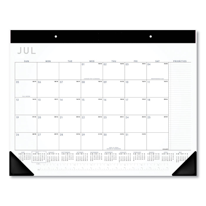 Academic Monthly Desk Pad, 21.75 x 17, Black/White, 2020-2021