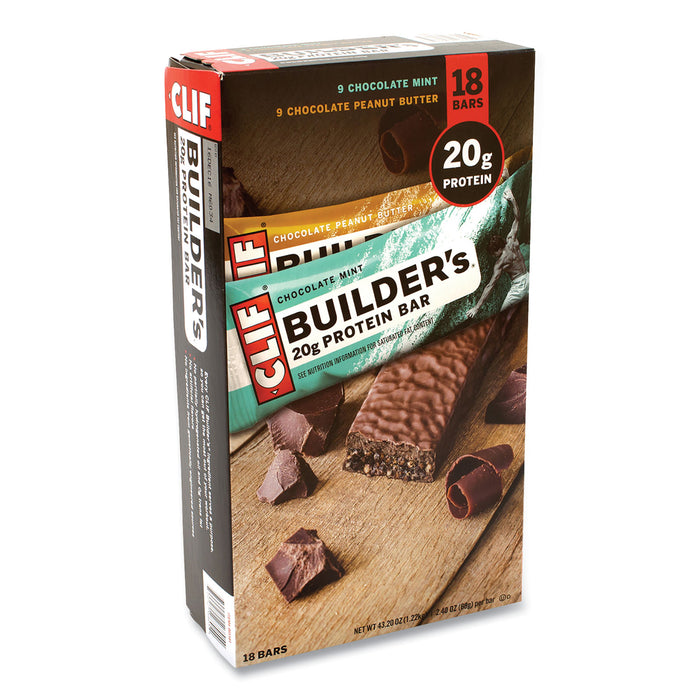 Builders Protein Bar, Chocolate Mint/Chocolate Peanut Butter, 2.4 oz Bar, 18 Bars/Box, Free Delivery in 1-4 Business Days
