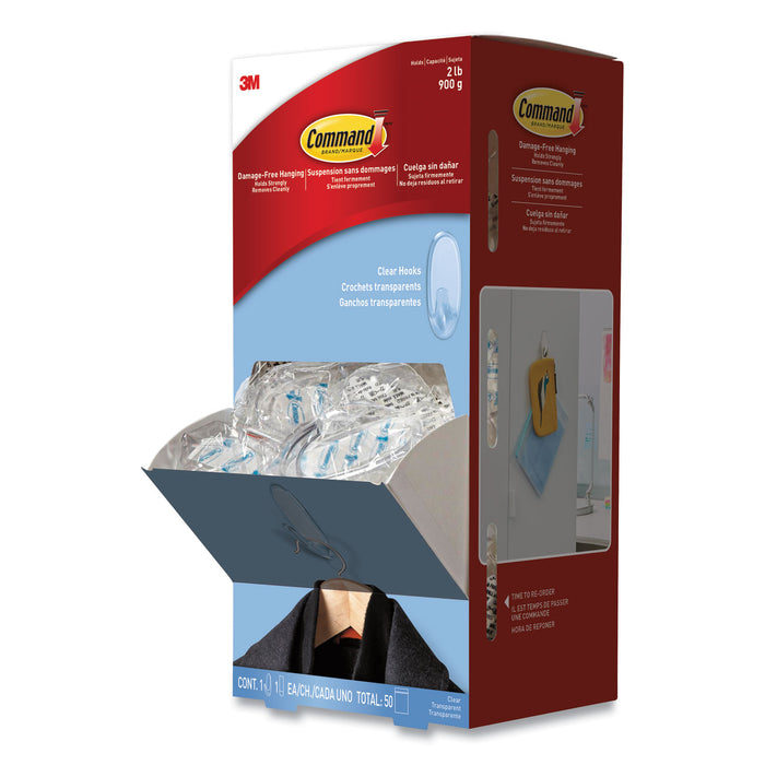 Clear Hooks and Strips, Plastic, Medium, 50 Hooks with 50 Adhesive Strips per Carton