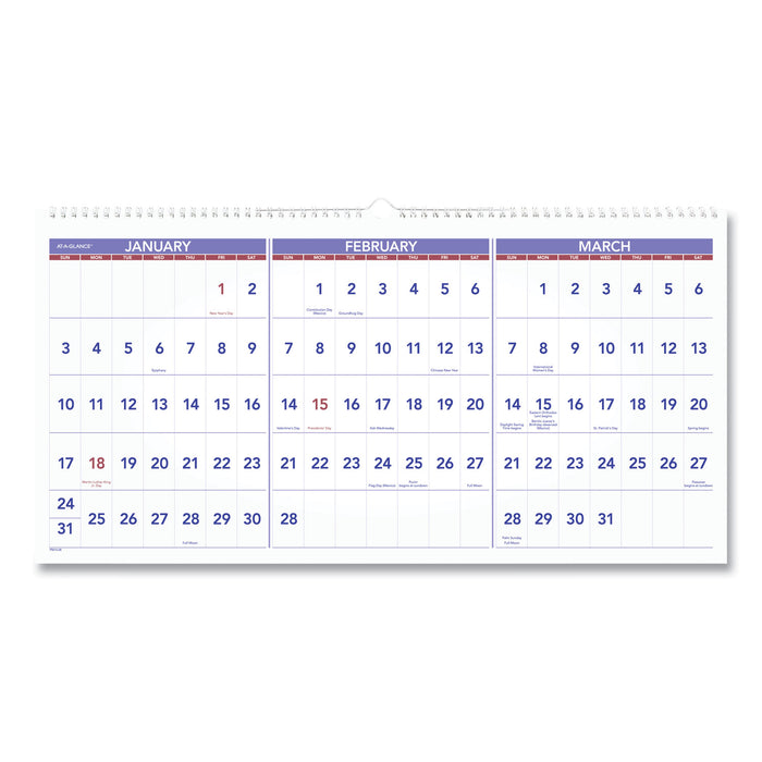 Horizontal-Format Three-Month Reference Wall Calendar, 24 x 12, 2021