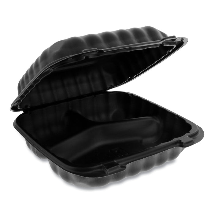 EarthChoice SmartLock Microwavable Hinged Lid Containers, 3 Compartment, 8.3 x 8.3 x 3.4, Black, 200/Carton