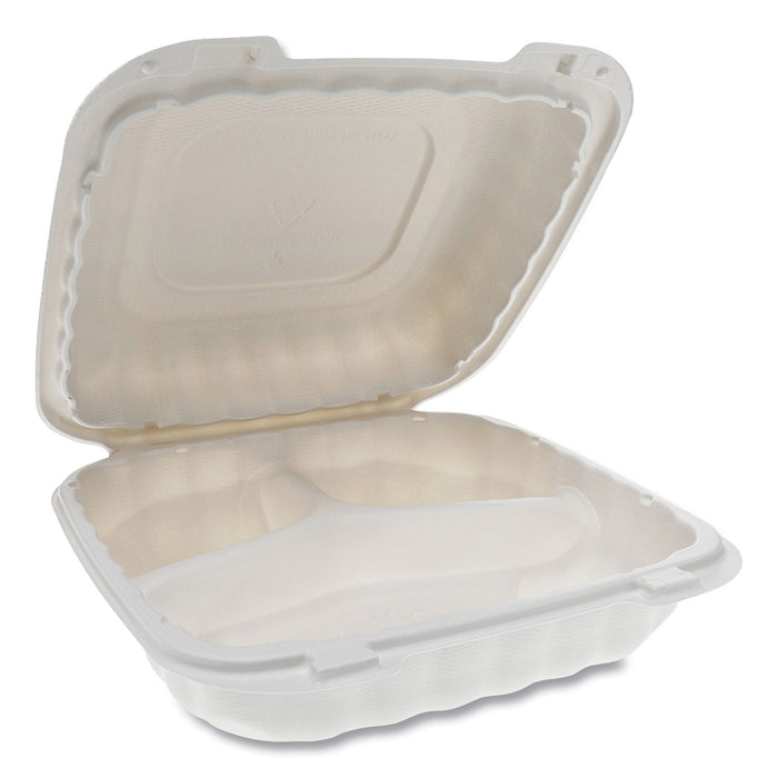 EarthChoice SmartLock Microwavable Hinged Lid Containers, 3 Compartment, 8.31 x 8.35 x 3.1, White, 200/Carton