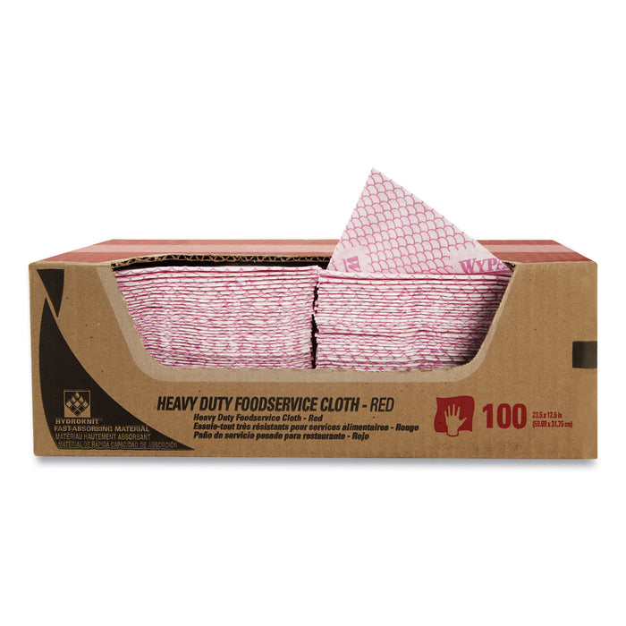 Heavy-Duty Foodservice Cloths, 12.5 x 23.5, Red, 100/Carton