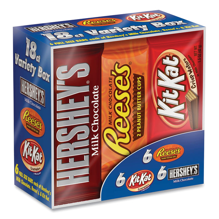 Full Size Chocolate Candy Bar Variety Pack, Assorted 1.5 oz Bar, 18 Bars/Box, Free Delivery in 1-4 Business Days