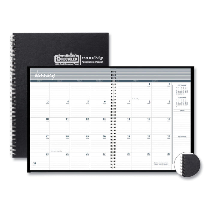 One-Year Monthly Hard Cover Planner, 11 x 8.5, Black, 2020-2022