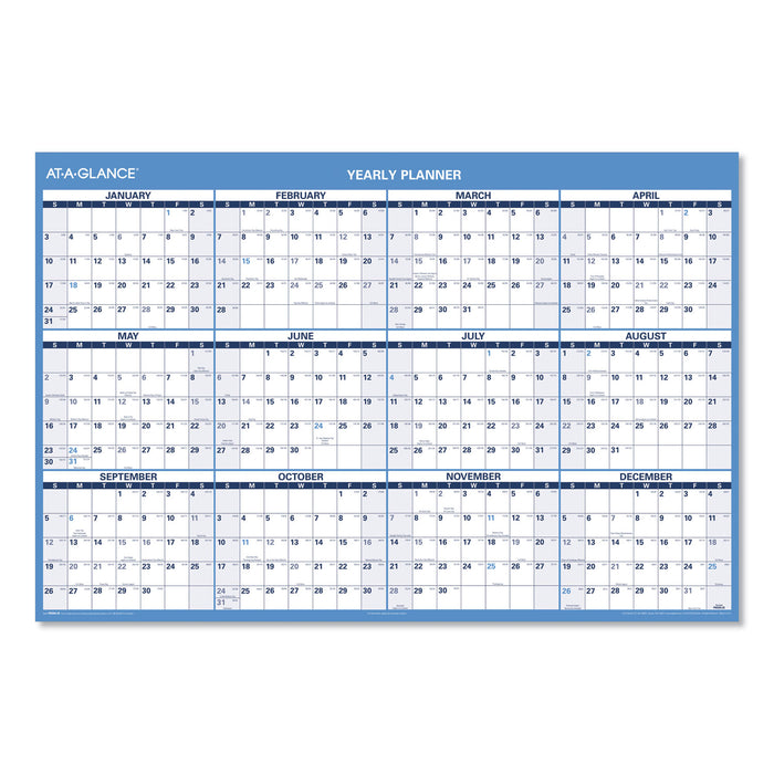 Horizontal Erasable Wall Planner, 48 x 32, Blue/White, 2021
