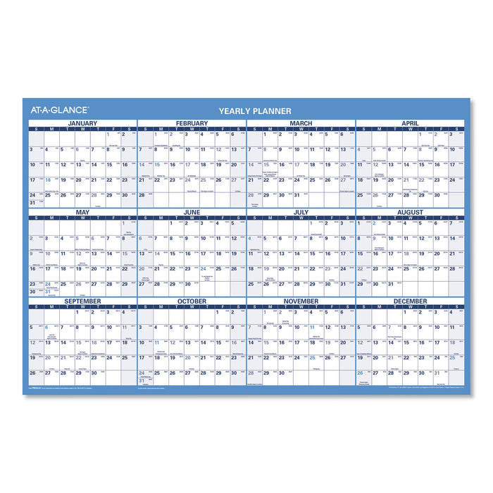 Horizontal Erasable Wall Planner, 36 x 24, Blue/White RY, Red/White AY, 2020-2021